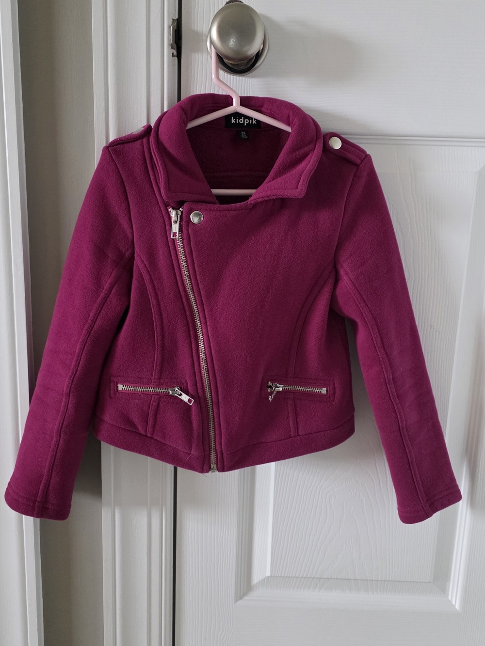 kidpik Raspberry Asymmetric Moto Jacket